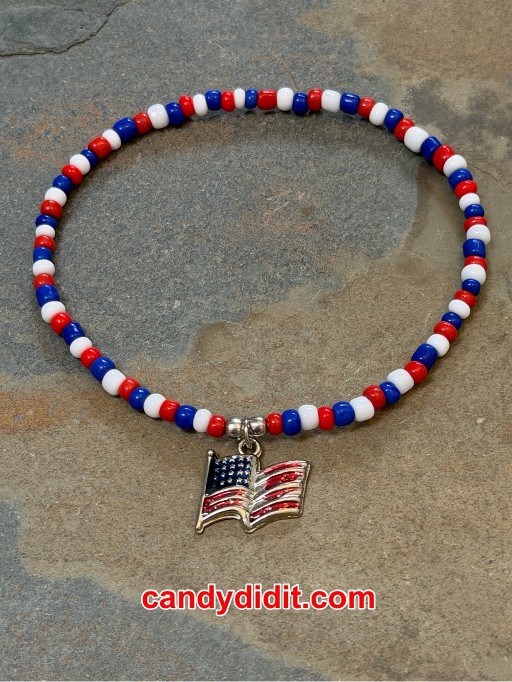 NWT Candy Did It! Handmade Red White & Blue  Beaded American Stretch Anklet